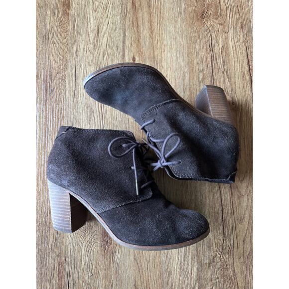 Toms Brown Suede Block Heel Ankle Booties Size 8.5 - Picture 1 of 5